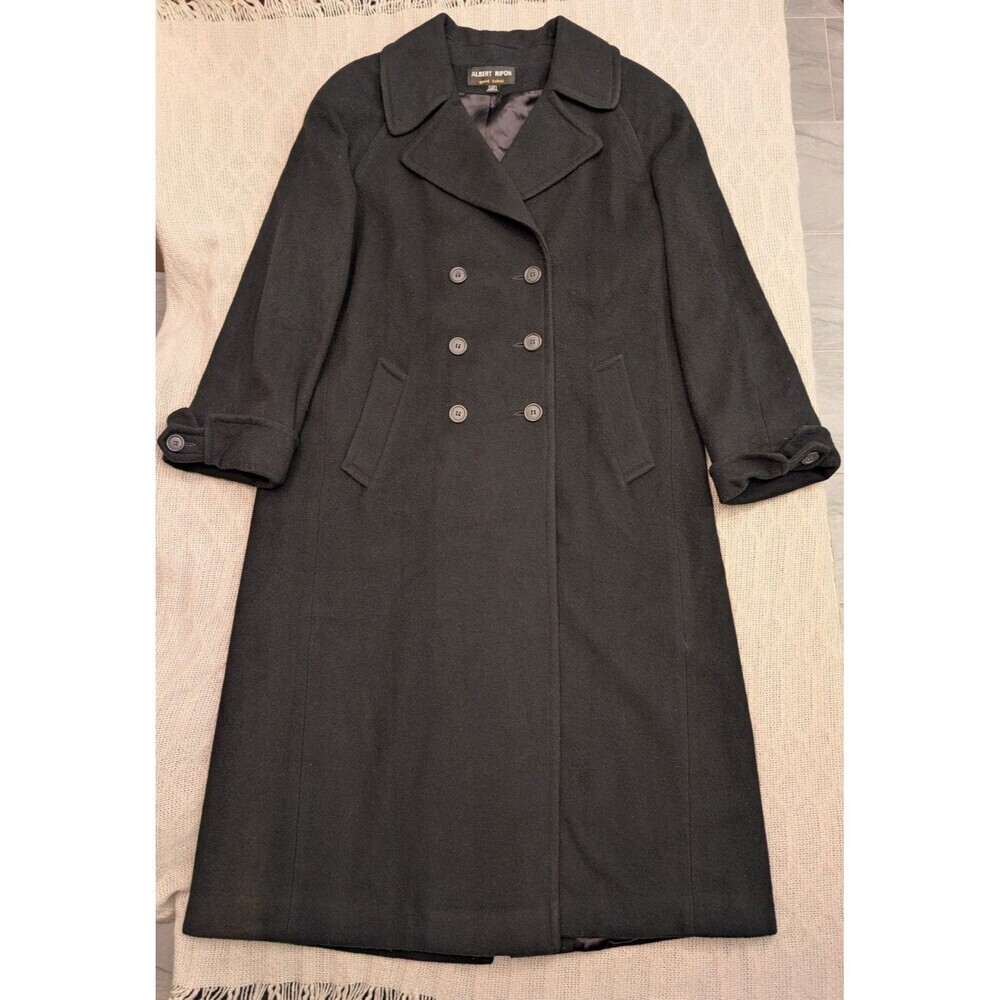 Albert Nipon Gold Label Wool/Cashmere Blend 14P Full Length Black Trench Coat